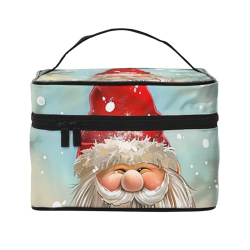 Make-up-Tasche mit traditionellem Weihnachts-Zwerg-Motiv, Reise-Kosmetiktasche für Damen, Kosmetik-Aufbewahrungstasche, Reißverschluss, Kulturbeutel, Organizer mit Griff, Schwarz , Einheitsgröße, von JKSEEPYN