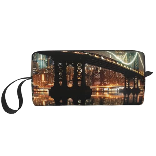 Planet Prints Kosmetiktasche, Make-up-Tasche für Damen, Reise-Kulturbeutel, Zubehör, Organizer mit Griff, Reißverschluss, New York Manhattan Bridge Night, Einheitsgröße, Kosmetiktasche von JKSEEPYN