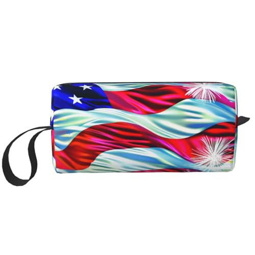 Planet Prints Kosmetiktasche, Make-up-Tasche für Damen, Reise-Kulturbeutel, Zubehör, Organizer mit Griff, Reißverschluss, Patriotische amerikanische Flagge zum 4. Juli, Einheitsgröße, Kosmetiktasche von JKSEEPYN