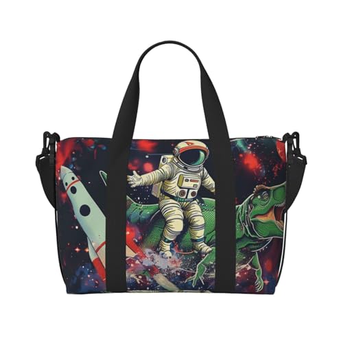 Reisetasche mit Gothic-Rosenmuster, für Herren und Damen, Urlaub, Reisegepäck, wasserdicht, Tragetasche mit Schultergurt, Lustiger Astronauten-Dinosaurier-Rakete, Einheitsgröße, Reisetasche von JKSEEPYN