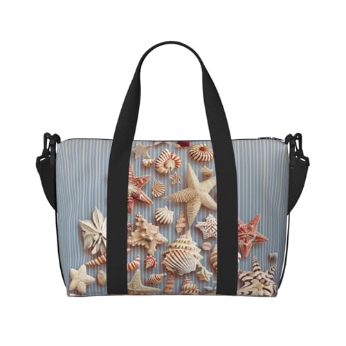 Reisetasche mit gestreiftem Rosen- und Leopardenmuster, für Herren und Damen, Urlaub, Reisegepäck, wasserdichte Tragetasche mit Schultergurt, Muschel Weihnachten, Einheitsgröße, Reisetasche von JKSEEPYN