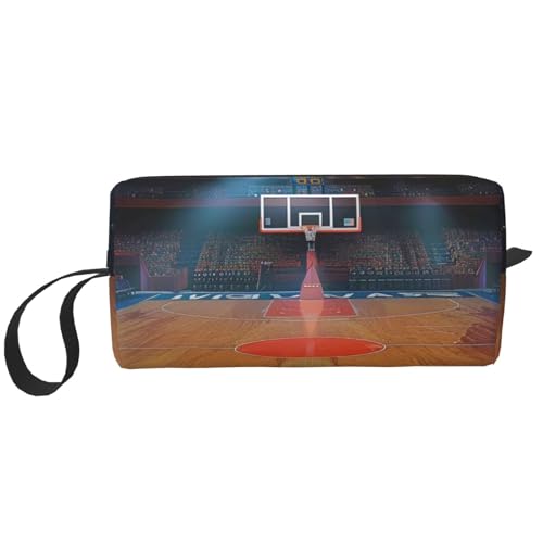 Schöne, weißgoldene Kosmetiktasche mit Blumendruck, Make-up-Tasche für Damen, Reise-Kulturbeutel, Zubehör, Organizer mit Griff, Reißverschluss, Basketball für den Innenbereich, Einheitsgröße von JKSEEPYN