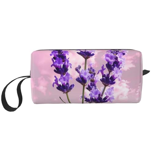 Schöne, weißgoldene Kosmetiktasche mit Blumendruck, Make-up-Tasche für Damen, Reise-Kulturbeutel, Zubehör, Organizer mit Griff, Reißverschluss, Lavendelblüte, Einheitsgröße, Kosmetiktasche von JKSEEPYN