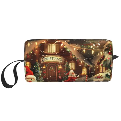 Schöne, weißgoldene Kosmetiktasche mit Blumendruck, Make-up-Tasche für Damen, Reise-Kulturbeutel, Zubehör, Organizer mit Griff, Reißverschluss, Merry Christmas 1, Einheitsgröße, Kosmetiktasche von JKSEEPYN