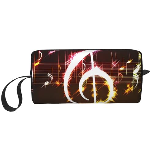 Schöne, weißgoldene Kosmetiktasche mit Blumendruck, Make-up-Tasche für Damen, Reise-Kulturbeutel, Zubehör, Organizer mit Griff, Reißverschluss, Musiknote, Einheitsgröße, Kosmetiktasche von JKSEEPYN