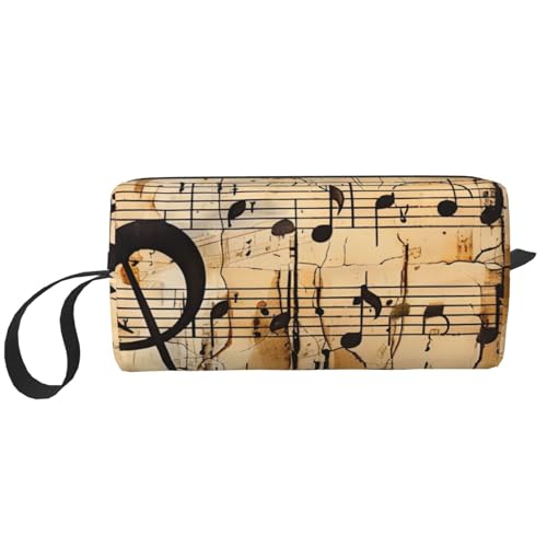 Schöne, weißgoldene Kosmetiktasche mit Blumendruck, Make-up-Tasche für Damen, Reise-Kulturbeutel, Zubehör, Organizer mit Griff, Reißverschluss, Musiknoten-Druck, Einheitsgröße, Kosmetiktasche von JKSEEPYN