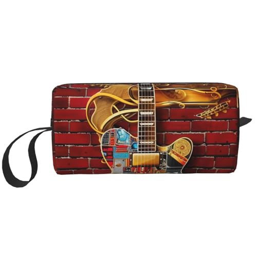 Schöne, weißgoldene Kosmetiktasche mit Blumendruck, Make-up-Tasche für Damen, Reise-Kulturbeutel, Zubehör, Organizer mit Griff, Reißverschluss, Note Gitarre, Einheitsgröße, Kosmetiktasche von JKSEEPYN