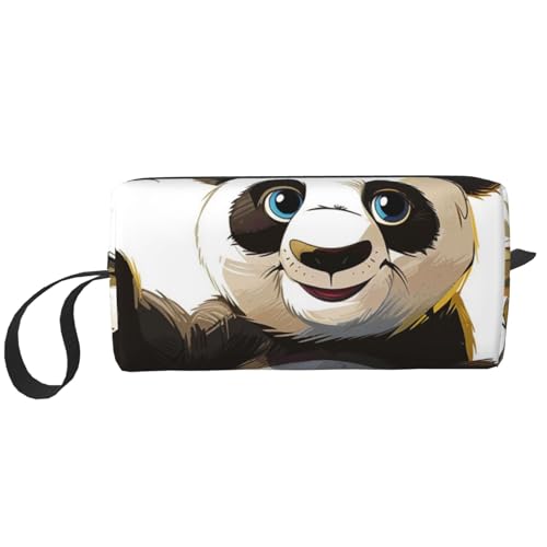 Schöne, weißgoldene Kosmetiktasche mit Blumendruck, Make-up-Tasche für Damen, Reise-Kulturbeutel, Zubehör, Organizer mit Griff, Reißverschluss, Panda 1, Einheitsgröße, Kosmetiktasche von JKSEEPYN