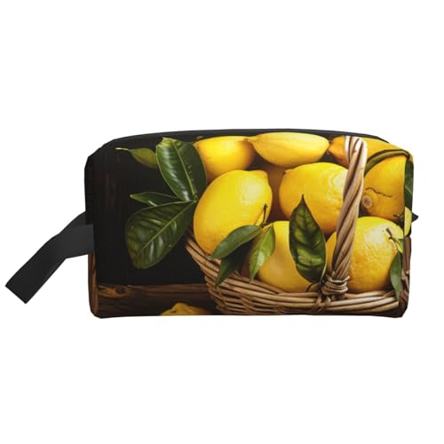 Schöne, weißgoldene Kosmetiktasche mit Blumendruck, für Damen und Mädchen, große Kapazität, Reißverschluss, Kosmetiktasche, Reise-Kulturbeutel, Organizer mit Griff, Ein Korb mit Zitronen Schöne, weißgoldene Kosmetiktasche mit Blumendruck, für Damen und Mädchen, große Kapazität, Reißverschluss, Kosmetiktasche, Reise-Kulturbeutel, Organizer mit Griff, Ein Korb mit Zitronen von JKSEEPYN