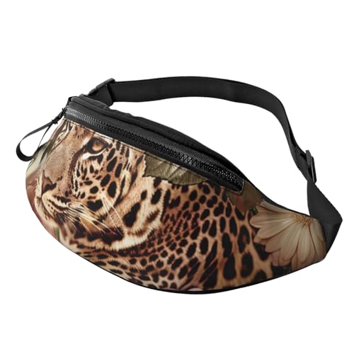 Sunset Hawaiian Palm Tree Printed Chest Pack Waist Bag for Men Women Running Belt Bag Fanny Packs Chest Bags Travel Hiking Daypack, Gestreifte Rose und Leopard, Einheitsgröße von JKSEEPYN