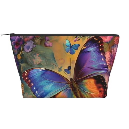 Trapez-Make-up-Tasche, Reise-Kosmetik-Organizer mit Schaumstoffpolsterung, für Fitnessstudio, Büro und Wochenendausflüge, Blume Schmetterling, Einheitsgröße, Kosmetiktasche Trapez-Make-up-Tasche, Reise-Kosmetik-Organizer mit Schaumstoffpolsterung, für Fitnessstudio, Büro und Wochenendausflüge, Blume Schmetterling, Einheitsgröße, Kosmetiktasche von JKSEEPYN