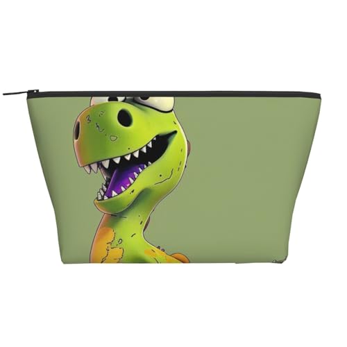 Trapez-Make-up-Tasche, Reise-Kosmetik-Organizer mit Schaumstoffpolsterung, für Fitnessstudio, Büro und Wochenendausflüge, Motiv: Ozean, Meer, Strand, Palmenblätter, Druck, Cartoon Dinosaurier von JKSEEPYN