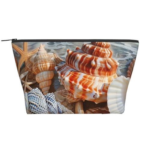 Trapez-Make-up-Tasche, Reise-Kosmetik-Organizer mit Schaumstoffpolsterung, für Fitnessstudio, Büro und Wochenendausflüge, gestreift, Rosen- und Leopardenmuster, Muschel-Landschaft am Strand Trapez-Make-up-Tasche, Reise-Kosmetik-Organizer mit Schaumstoffpolsterung, für Fitnessstudio, Büro und Wochenendausflüge, gestreift, Rosen- und Leopardenmuster, Muschel-Landschaft am Strand von JKSEEPYN