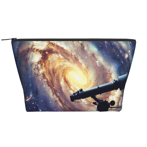 Trapez-Make-up-Tasche, Reise-Kosmetik-Organizer mit Schaumstoffpolsterung, für Fitnessstudio, Büro und Wochenendausflüge, gestreift, Rosen- und Leopardenmuster, Weltraum-Galaxie mit Teleskop Trapez-Make-up-Tasche, Reise-Kosmetik-Organizer mit Schaumstoffpolsterung, für Fitnessstudio, Büro und Wochenendausflüge, gestreift, Rosen- und Leopardenmuster, Weltraum-Galaxie mit Teleskop von JKSEEPYN