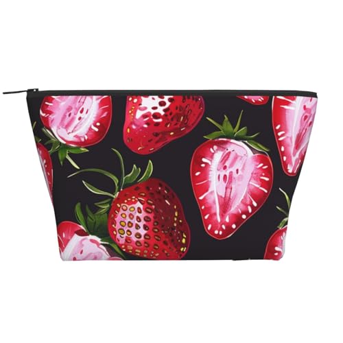 Trapez-Make-up-Tasche für Damen, mit violettem Glitzer-Druck, Reise-Kosmetik-Organizer mit Schaumstoffpolsterung für Fitnessstudio, Büro und Wochenendausflüge, Erdbeermuster, Einheitsgröße von JKSEEPYN