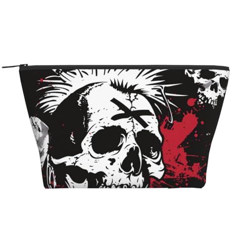 Trapez-Make-up-Tasche für Damen, mit violettem Glitzer-Druck, Reise-Kosmetik-Organizer mit Schaumstoffpolsterung für Fitnessstudio, Büro und Wochenendausflüge, Weißer Punk-Totenkopf, Einheitsgröße von JKSEEPYN
