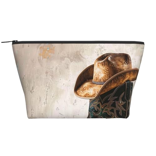 Trapez-Make-up-Tasche mit Glühwürmchen und Laternenaufdruck, Reise-Kosmetik-Organizer mit Schaumstoffpolsterung für Fitnessstudio, Büro und Wochenendausflüge, Cowboyhut und Stiefel, Einheitsgröße Trapez-Make-up-Tasche mit Glühwürmchen und Laternenaufdruck, Reise-Kosmetik-Organizer mit Schaumstoffpolsterung für Fitnessstudio, Büro und Wochenendausflüge, Cowboyhut und Stiefel, Einheitsgröße von JKSEEPYN