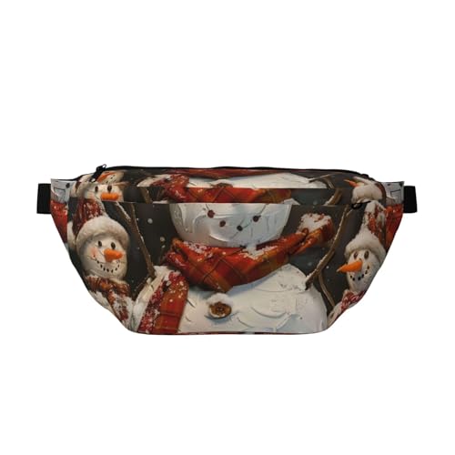 Zusammensetzung in Rot, Gelb, Blau und Schwarz, bedruckte Lauf-Hüfttasche für Herren und Damen, Gürteltasche, Bauchtasche, Brusttaschen, Reisen, Wandern, Tagesrucksack, Weihnachts-Schneemann von JKSEEPYN