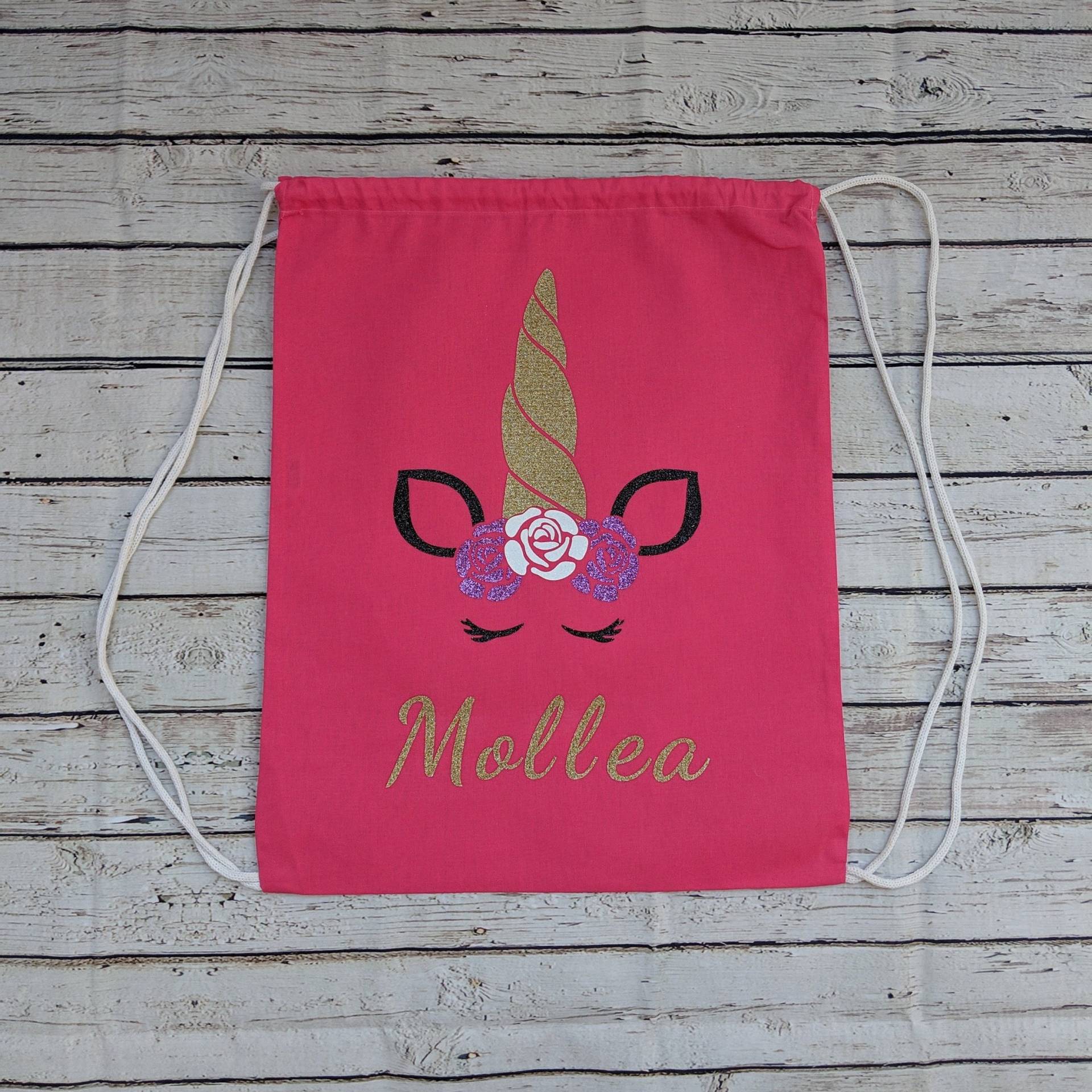 Personalisierte Einhorn Kordelzugtasche Personalisierte Einhorn Kordelzugtasche von JKSKboutique
