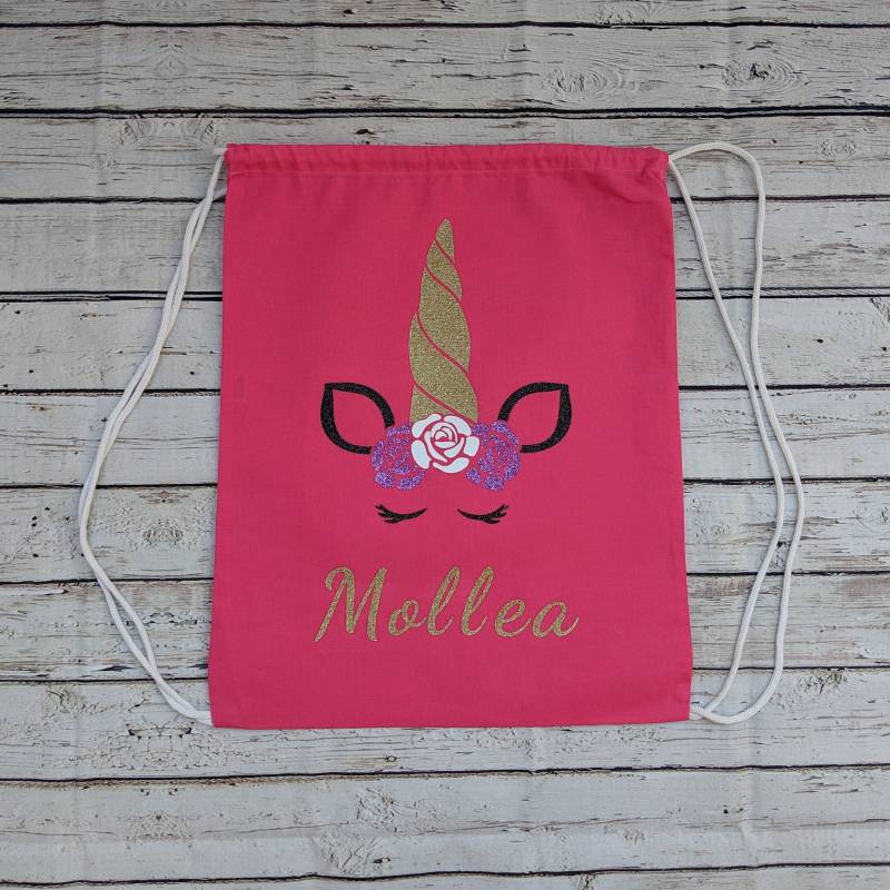 Personalisierte Einhorn Kordelzugtasche Personalisierte Einhorn Kordelzugtasche von JKSKboutique