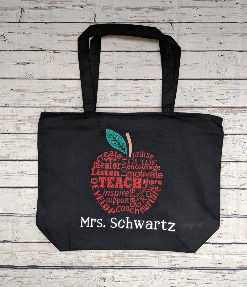 Personalisierte Lehrer-Reißverschluss-Canvas-Einkaufstasche von JKSKboutique