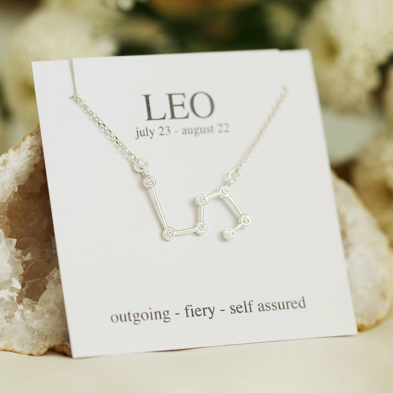 Leo Constellation Halskette, Sterling Silber Zodiac Charm, Kristallsteine von JKWstudio
