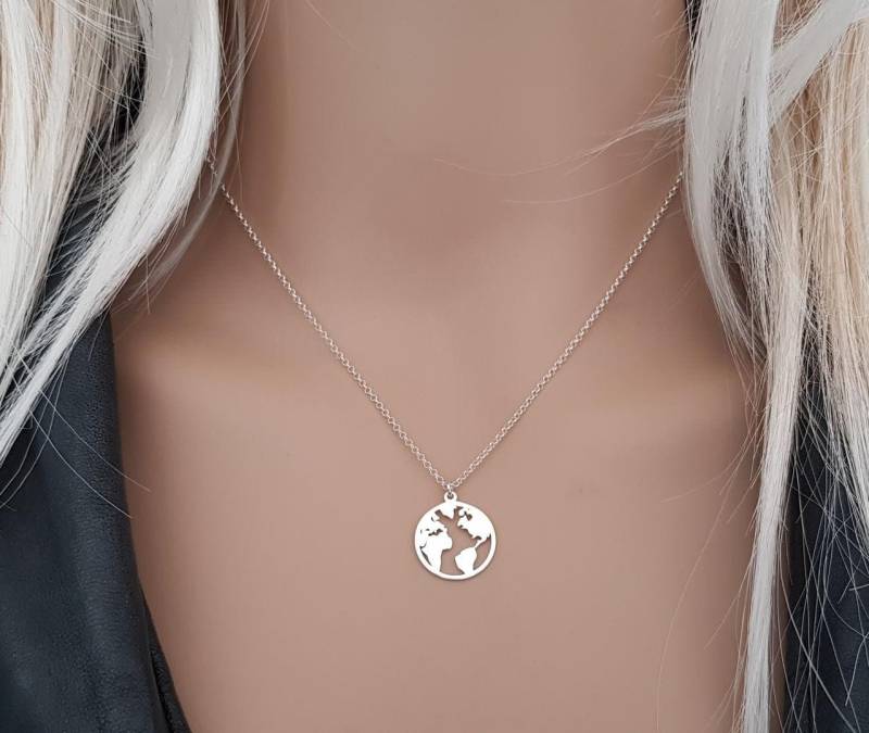 Weltkugel Anhänger, Sterling Silber Schmuck, Fernweh Schmuck Weltkugel Anhänger, Sterling Silber Schmuck, Fernweh Schmuck von JKWstudio