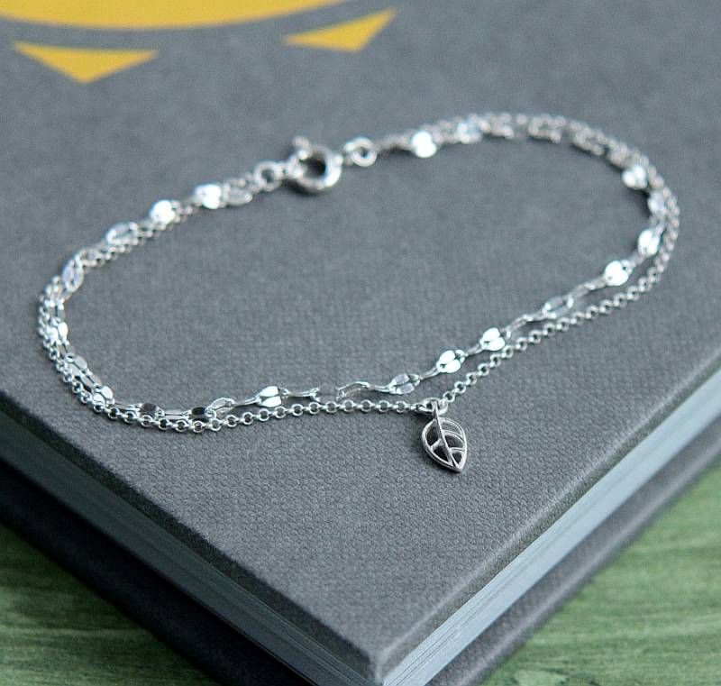 sterling Silber Blatt Armband, Zwei Kettenarmbänder, Brautjungfer Schmuck sterling Silber Blatt Armband, Zwei Kettenarmbänder, Brautjungfer Schmuck von JKWstudio