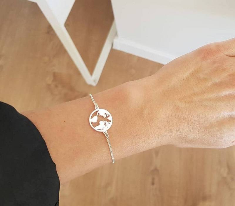 sterling Silber Globe Armband, Wanderlust Weltkarte Schmuck, Abenteuer Geschenk sterling Silber Globe Armband, Wanderlust Weltkarte Schmuck, Abenteuer Geschenk von JKWstudio