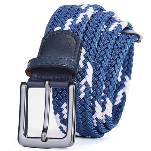 JKXFYLP Gürtel Herren Casual Damen Hosengürtel Student Jugend Elastischer elastischer gewebter Canvas-Gürtel,blau weiß (125cm) von JKXFYLP