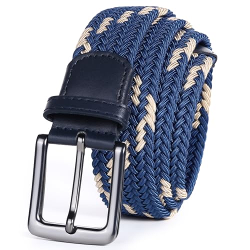 JKXFYLP Gürtel Herren Casual Damen Hosengürtel Student Jugend Elastischer elastischer gewebter Canvas-Gürtel,blaue Karte 2 (125cm) von JKXFYLP