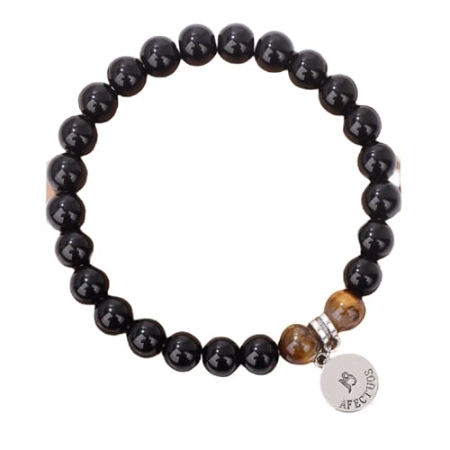 JKXFYLP Perlen Rosenquarz Armband 12 Konstellation Armband Herbst Tiger Eye Stone Perlen Ehepaar Bestie Geschenk Elastisches Seilarmband-B-A von JKXFYLP