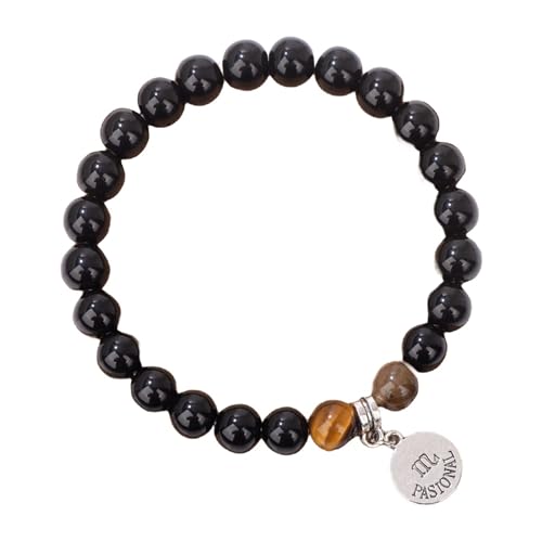 JKXFYLP Perlen Rosenquarz Armband 12 Konstellation Armband Herbst Tiger Eye Stone Perlen Ehepaar Bestie Geschenk Elastisches Seilarmband-F-A von JKXFYLP