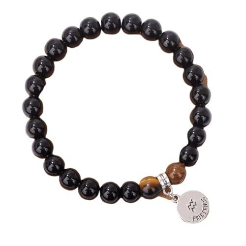 JKXFYLP Perlen Rosenquarz Armband 12 Konstellation Armband Herbst Tiger Eye Stone Perlen Ehepaar Bestie Geschenk Elastisches Seilarmband-G-A von JKXFYLP