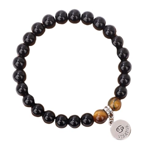 JKXFYLP Perlen Rosenquarz Armband 12 Konstellation Armband Herbst Tiger Eye Stone Perlen Ehepaar Bestie Geschenk Elastisches Seilarmband-H-A von JKXFYLP