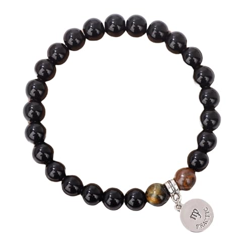 JKXFYLP Perlen Rosenquarz Armband 12 Konstellation Armband Herbst Tiger Eye Stone Perlen Ehepaar Bestie Geschenk Elastisches Seilarmband-L-A von JKXFYLP