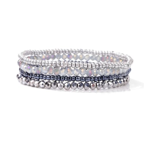 JKXFYLP Perlen Rosenquarz Armband Künstliches Kristall Vierköpfiges Armband Set, Girlfriend Gift, Reisperlenarmband-D-A von JKXFYLP