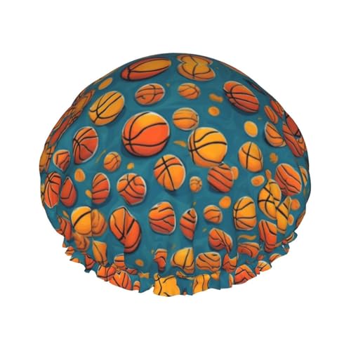 Basketball Wiederverwendbare Duschhaube für Frauen, doppelte wasserdichte Schichten, Badehut, Haarbehandlung Essentials von JKXUN