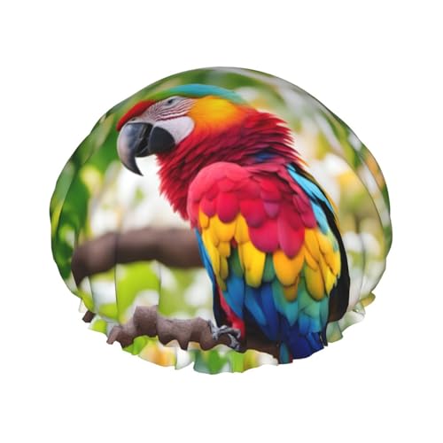 Fantastische Papageienfeder 1 wiederverwendbare Duschhaube für Frauen, doppelte wasserdichte Schichten Badehut, Haarbehandlung Essentials von JKXUN