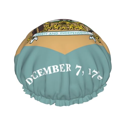 Flag of Delaware Wiederverwendbare Duschhaube für Frauen, doppelte wasserdichte Schichten, Badehut, Haarbehandlung Essentials von JKXUN