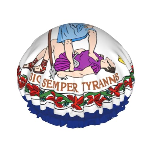 Flag of Virginia Wiederverwendbare Duschhaube für Frauen, doppelte wasserdichte Schichten, Badehut, Haarbehandlung Essentials von JKXUN