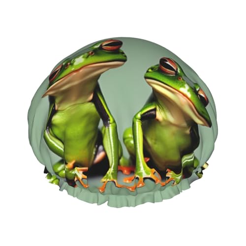 Funny Green Frogs 1 wiederverwendbare Duschhaube für Frauen, doppelte wasserdichte Schichten Badehut, Haarbehandlung Essentials von JKXUN