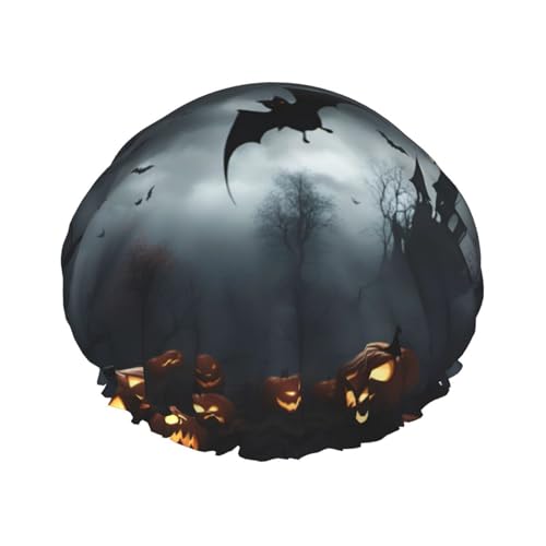 Halloween Fliegende Fledermäuse 4 wiederverwendbare Duschhaube für Frauen, doppelte wasserdichte Schichten Badehut, Haarbehandlung Essentials von JKXUN