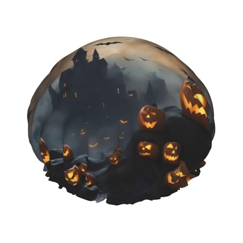 Halloween fliegende Fledermäuse 3 wiederverwendbare Duschhaube für Frauen, doppelte wasserdichte Schichten Badehut, Haarbehandlung Essentials von JKXUN