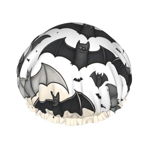 Halloween fliegende Fledermäuse wiederverwendbare Duschhaube für Frauen, doppelte wasserdichte Schichten Badehut, Haarbehandlung Essentials von JKXUN