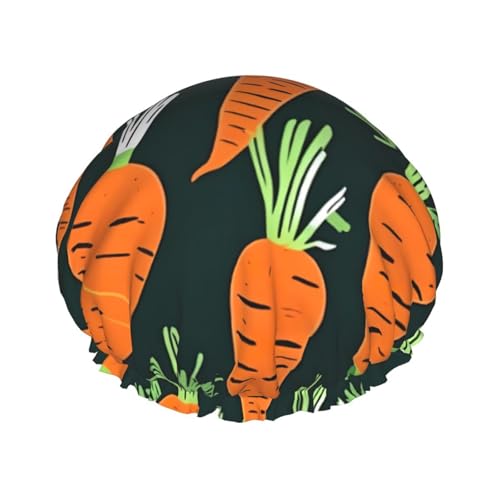 Happy Carrot nahtlose Muster wiederverwendbare Duschhaube für Frauen, doppelte wasserdichte Schichten, Badehut, Haarbehandlung Essentials von JKXUN