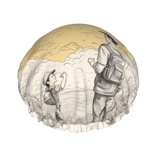 Happy Fathers Day by Son Wiederverwendbare Duschhaube für Frauen, doppelte wasserdichte Schichten, Badehut, Haarbehandlung Essentials von JKXUN