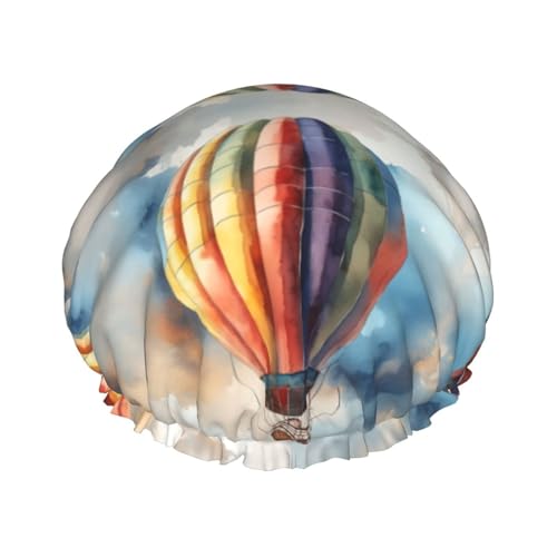 Heißluftballon Wiederverwendbare Duschhaube für Frauen, doppelte wasserdichte Schichten Badehut, Haarbehandlung Essentials von JKXUN