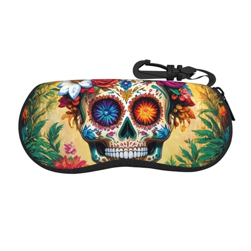 JKXUN Brillenetui mit buntem Totenkopf, weiches Etui, ultraleichtes Sonnenbrillenetui, großes Brillenetui mit Gürtelclip, Schwarz, Einheitsgröße von JKXUN