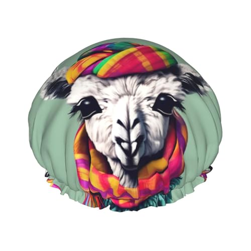 Lama in A Schal Wiederverwendbare Duschhaube für Frauen, doppelte wasserdichte Schichten Badehut, Haarbehandlung Essentials von JKXUN